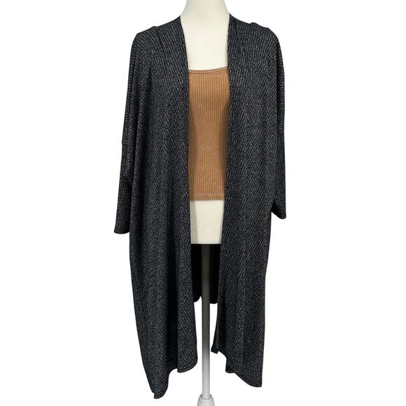 She + Sky Cardigan Sweater WMNS XL Gray/Black Marled Open Fron Tunic Ribbed - Picture 1 of 8